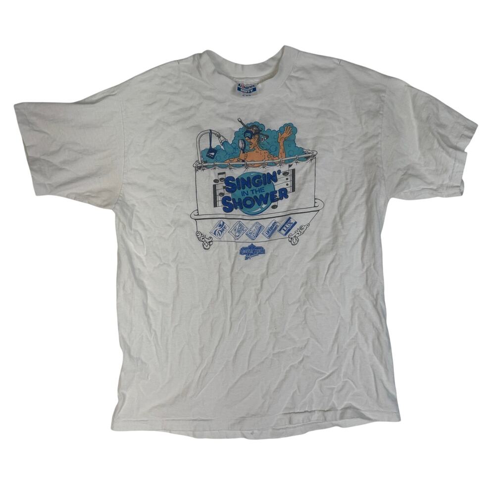 Vtg 90s Universal Studios Hollywood Singin In The Shower T-Shirt Hanes Beefy Tee